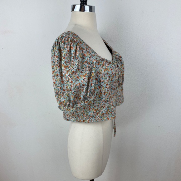 Shein Curve Floral Cropped Top 2XL Puff Sleeve Boho Peasant Country Farm Style - Picture 8 of 11